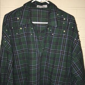 Beaded / pearled plaid shirt